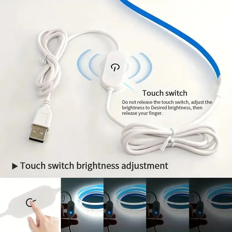 LED COB Light Strip Touch Dimmer Flexible Diode Tape 5V USB Linear Indoor Lighting Lamp Room DIY TV Mirror Backlight Wall Decor