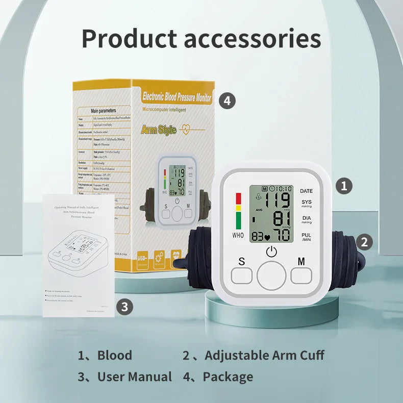 Medical Digital Arm BP Blood Pressure Monitor Automatic Tensiometer Tonometer Sphygmomanometer Heart Rate Pulse Meter Oximeter