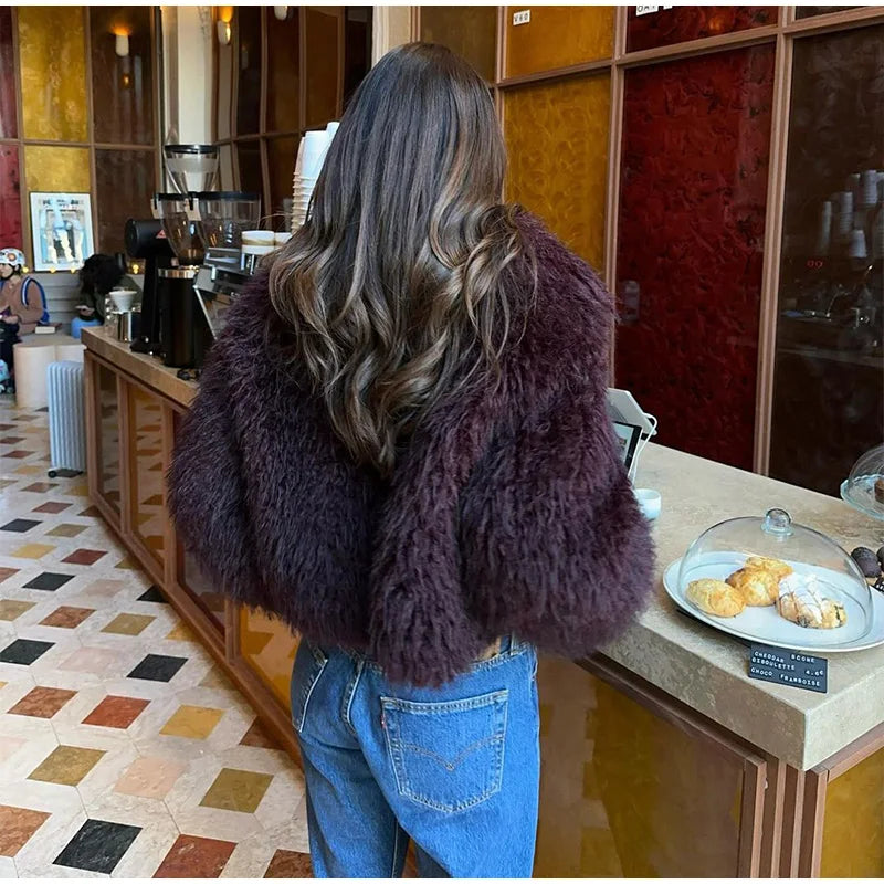 Luxury Winter Loose Women's Thick Fluffy Faux Fur Coats Fashion Solid Cropped Oversized Warm Jacket 2024 New Lady Chic Outerwear