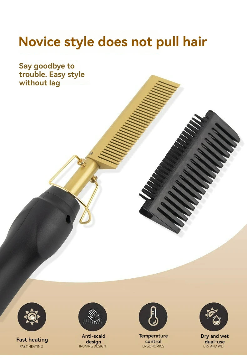 New Multi-functional Electric Copper Hair Straightener Household Hair Straightener Comb Perm Rod Curling and Straightener Rod Wo
