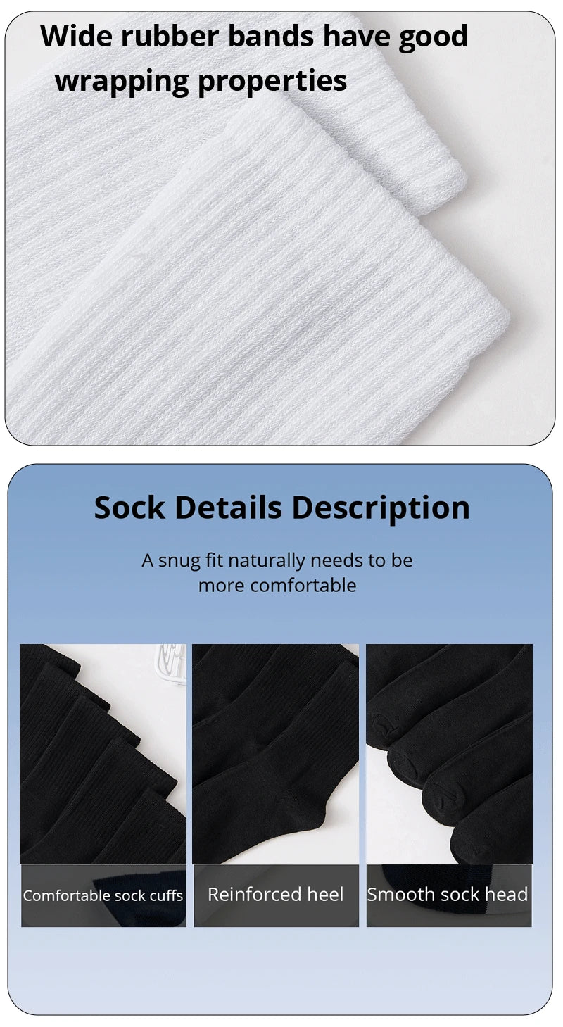 6 Pairs Middle Tube Socks For Men And Women Solid Colour In White and Black Fashion Sweat Absorption Breathable and Casual