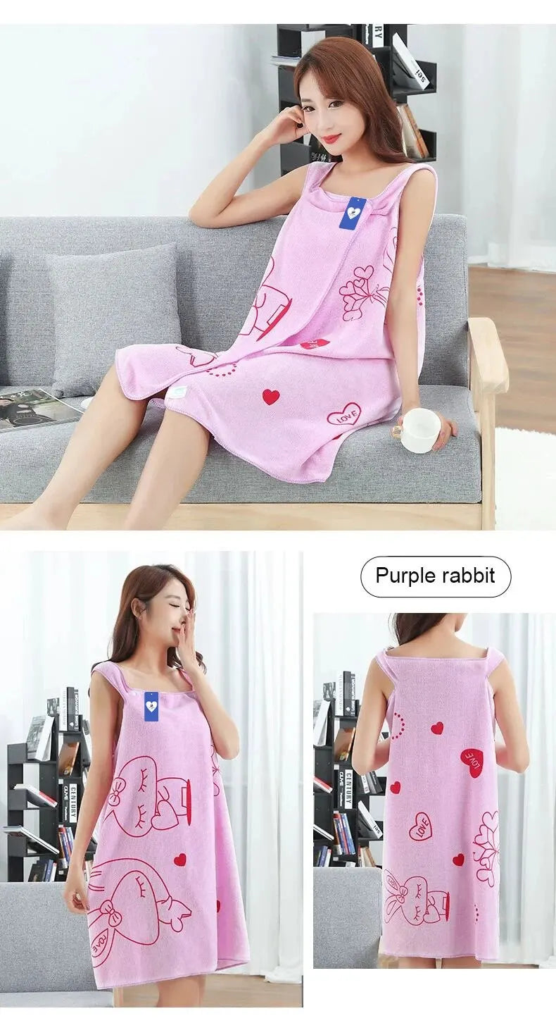 Wearable Bath Towel Love Rabbit Increase Thickened Adult Women Wipe Chest Bath Skirt Absorbent Sweat Steam Skirt Sauna