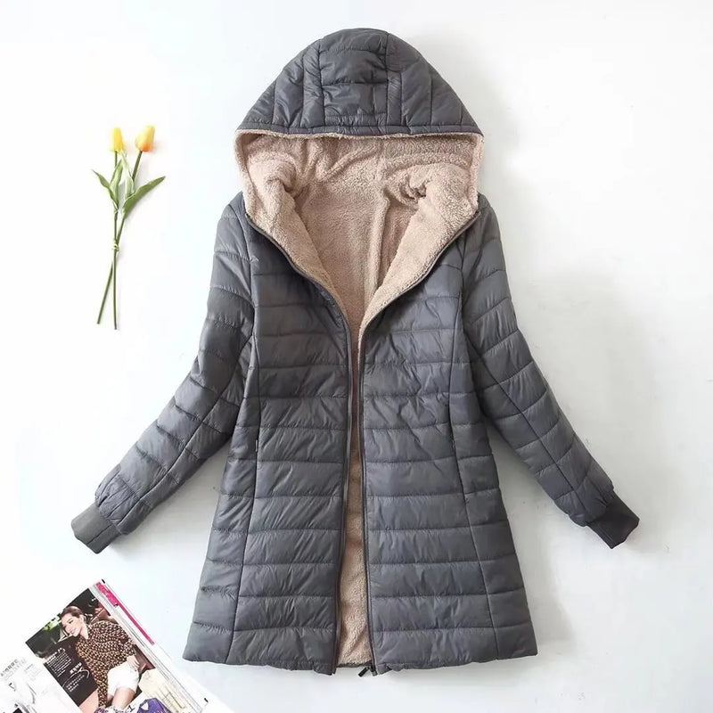 Women's Jacket Winter New Mid Length Korean Edition Hooded Fit Plus Fleece Cotton Coat Warm Lamb Fleece Parkas Winter Jackets