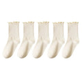 5 Pairs /Lot Socks for Women Ruffle Middle Tube Ankle Short Breathable Black White Set Spring Autumn