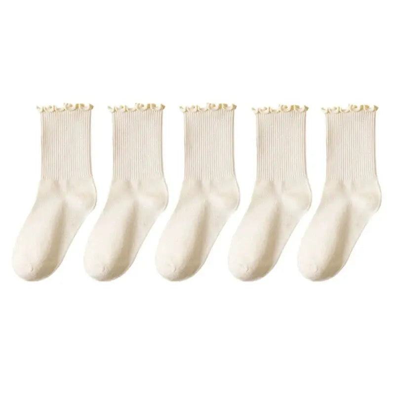 5 Pairs /Lot Socks for Women Ruffle Middle Tube Ankle Short Breathable Black White Set Spring Autumn