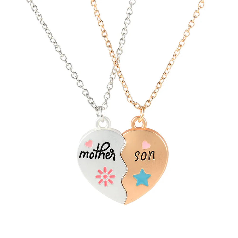 Lovecryst 2Pcs/set Heart-shaped Letter Mother and Son or Daughter Mother's Day Necklace for Love Parent Child Jewelry Gifts