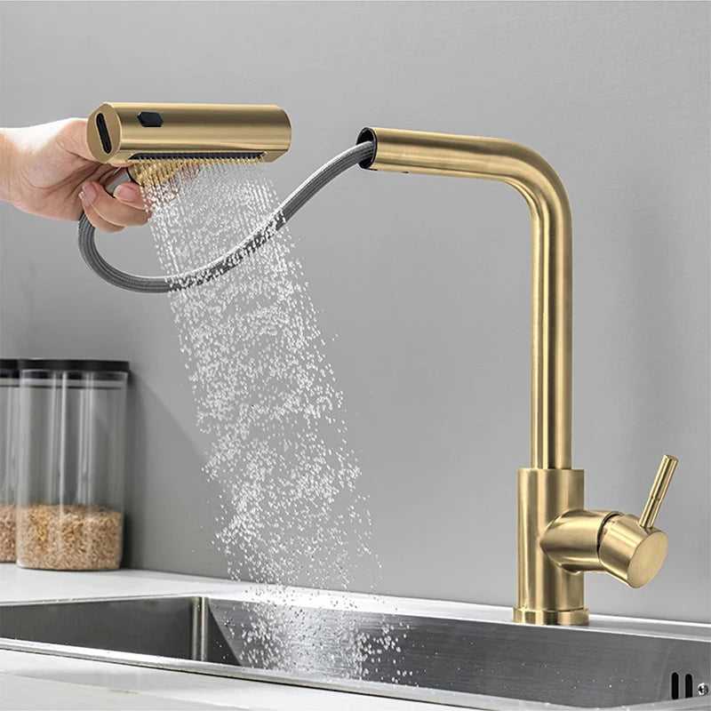 YCRAYS Black Kitchen Faucets Gray Pull Out Rotation Waterfall Stream Sprayer Head Sink Mixer Brushed Nickle Water Tap Accessorie