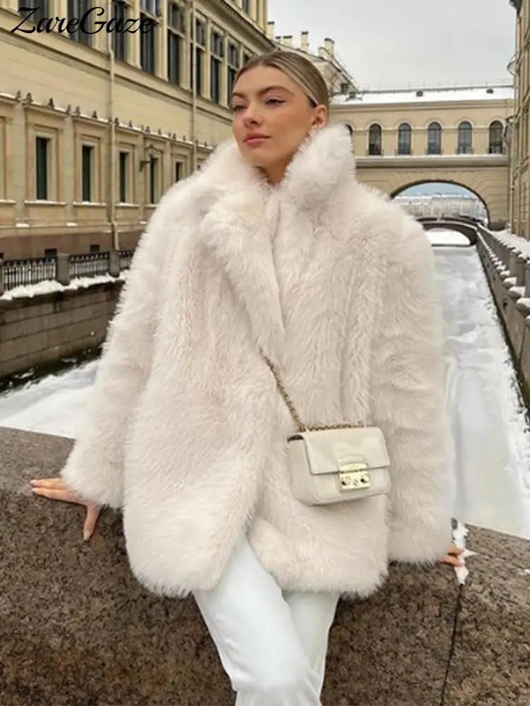 Winter Fluffy Furry Faux Fur Long Jacket Coat Women Loose Lapel Long Sleeve Thick Warm Coats Female Luxury Fashion Lady Overcoat