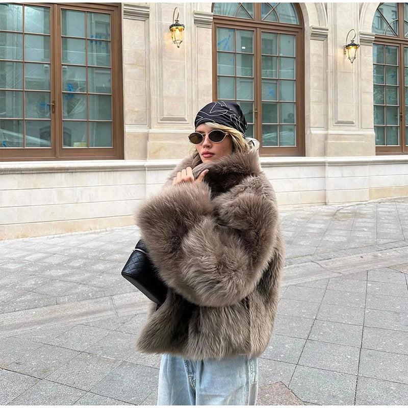 Luxury Winter Loose Women's Thick Fluffy Faux Fur Coats Fashion Solid Cropped Oversized Warm Jacket 2024 New Lady Chic Outerwear