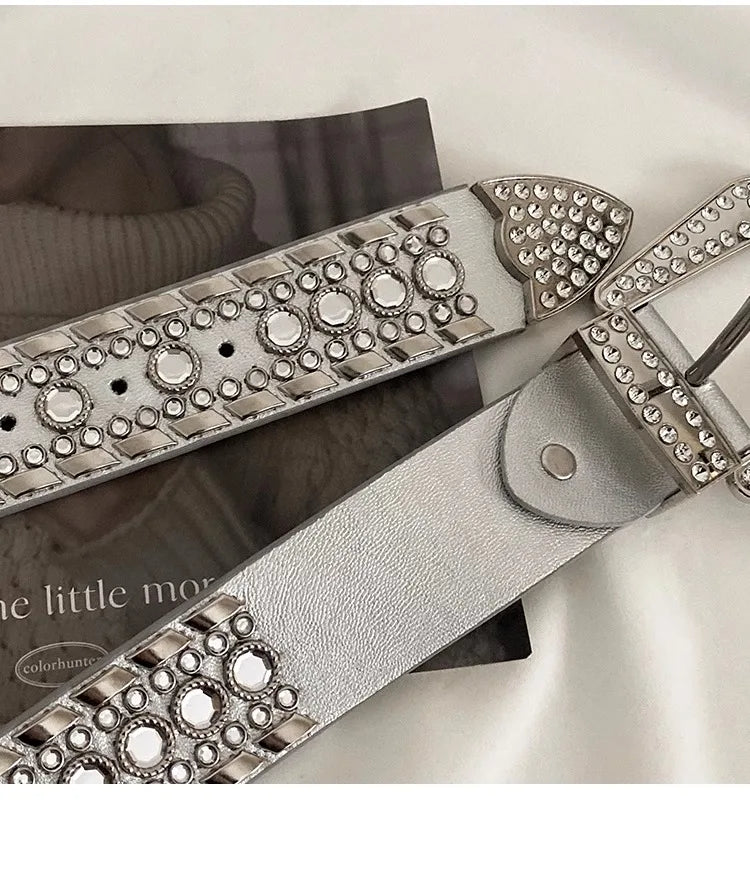 Y2K N Niche Personality Spice Broad Belt Female Adornment 2024 New Style Rhinestone With Pants Fashion Belt