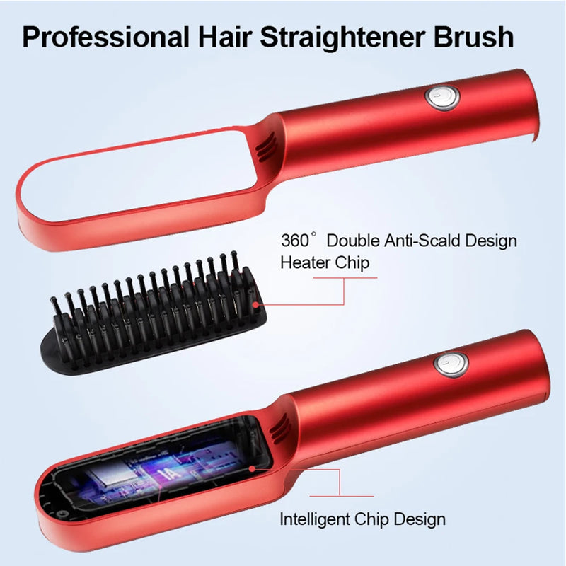 Wireless Hair Straightener Brush Electric Hair Brushes Hot Comb Straightener For Hair Beard Flat Iron Ceramic Heating HairCurler