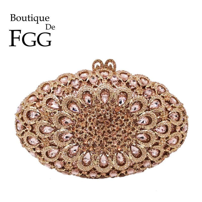 Boutique De FGG Hollow Out Champagne Women Crystal Clutch Minaudiere Evening Bags Bridal Diamond Handbags Wedding Dinner Purses