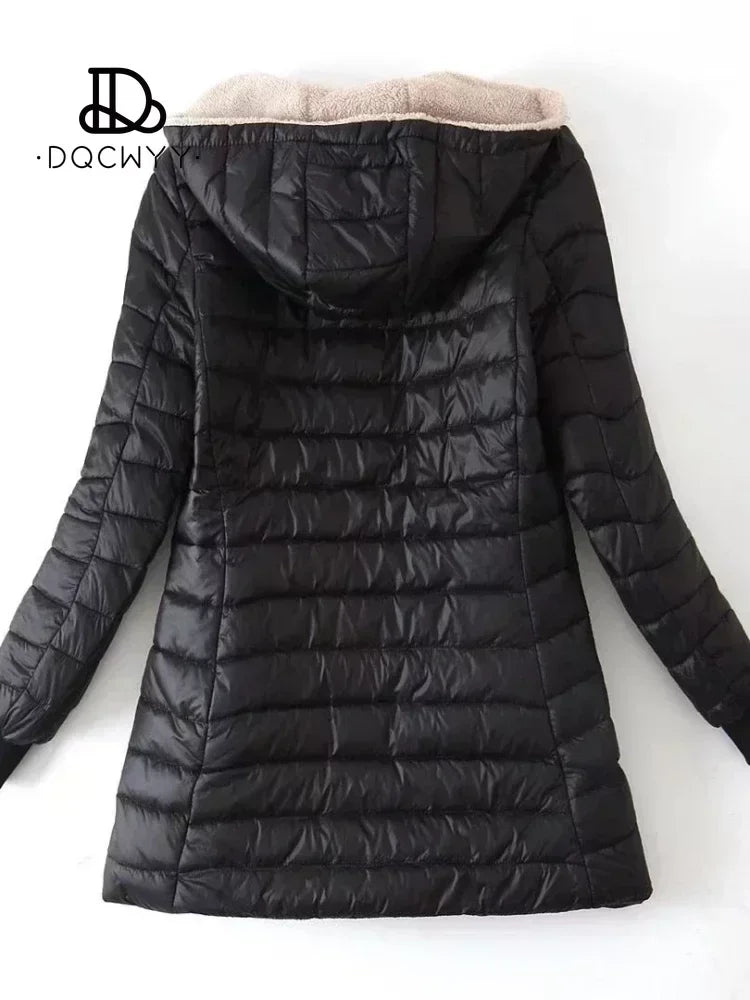 Women's Jacket Winter New Mid Length Korean Edition Hooded Fit Plus Fleece Cotton Coat Warm Lamb Fleece Parkas Winter Jackets