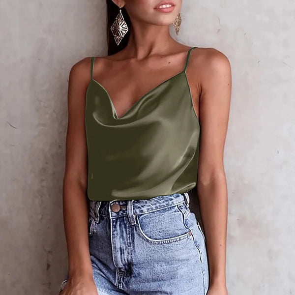 Women Summer Silk Satin Top Camis Tanks Sleeveless Spaghetti Straps Camisoles Strappy Shirts Sexy Tank Tops Ladies Solid Vest