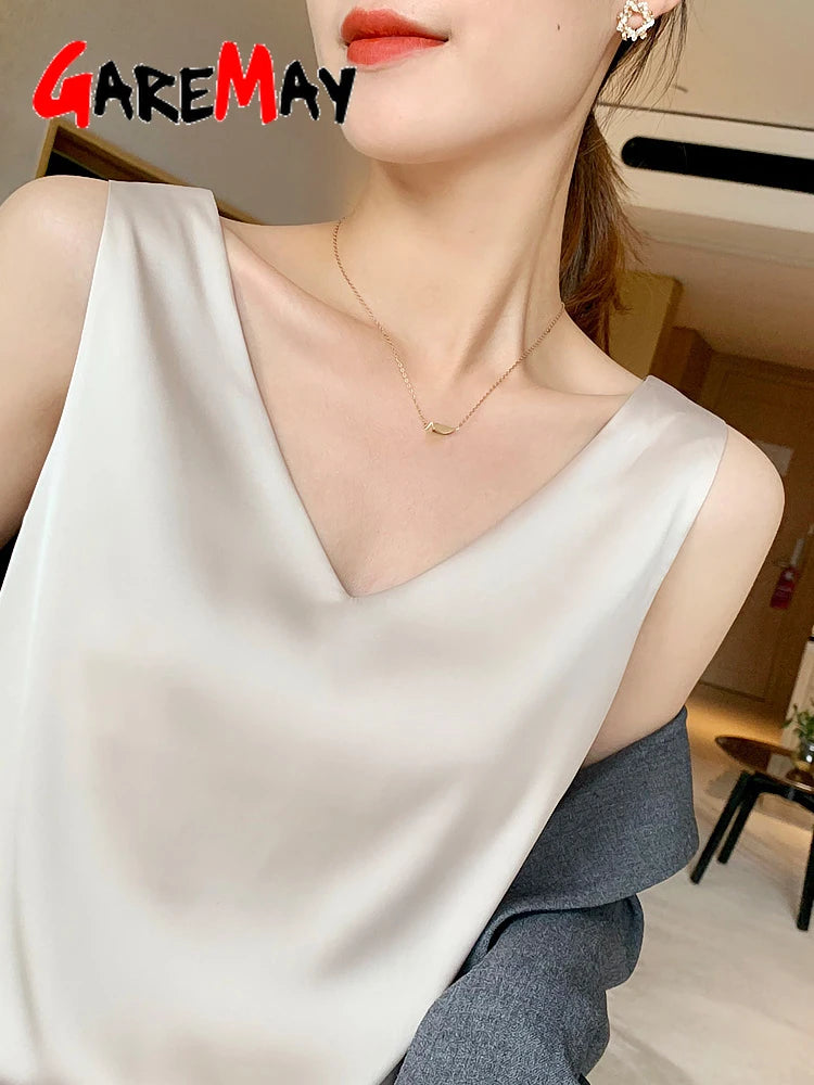 2023 Beautiful Women's Blouses Summer 2023 Chiffon V Neck Women Blouses Satin Office Black Women Elegant Shirts Silk