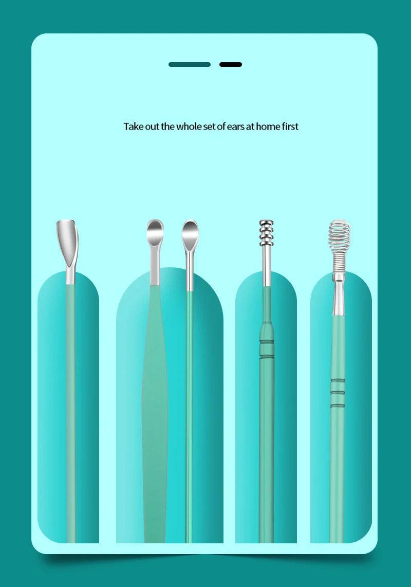 Ear Cleaner Set Earpick Ear Wax Remover Ear Spoon Curette Ear Cleaning Spiral Earpick Easy Earwax Removal Ear Cleaner Kit Gadget