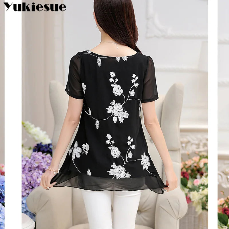 floral embroidery chiffon blusas for women top shirt fashion woman blouses 2022 womens tops and blouses clothes women's shirts