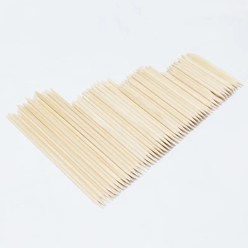 Lurayee Nail Cuticle Pusher Orange Wood Sticks Nail Manicures Remover Wooden Design Nail Gel Polish Drawing Stick for Nail Art
