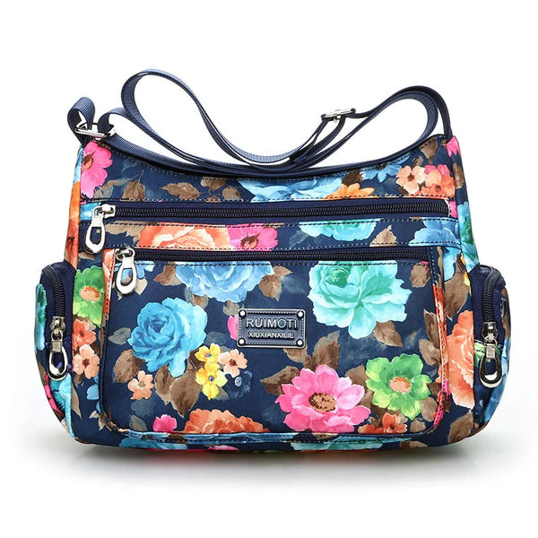 Fashion Floral Pattern Women Messenger Bag High Quality Durable Nylon Shoulder Bag Flower Pattern Multi-pockets Women Handbag