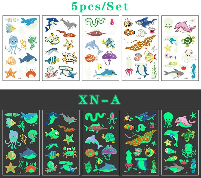 Luminous Tattoo 5 10pcs/Set Temporary Tattoos Mermaid Licorne Children Stickers for Kids Pokemon Tattoo Tattoo for Kids Unicorn