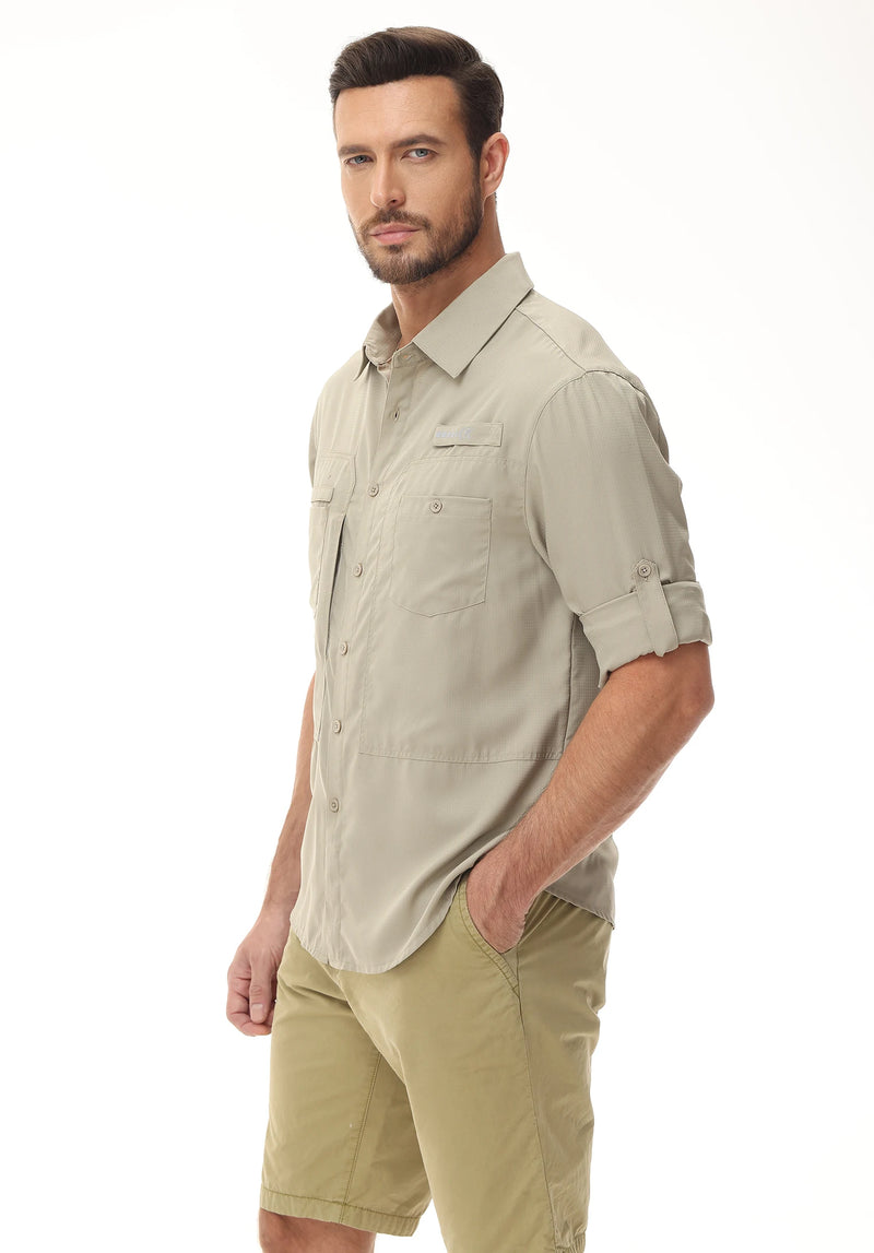 Men's Fishing Shirts Casual Cargo Hiking Shirt Long Sleeve UPF 50+ Button Down Tactical Shirts Men's Blouse for Working Hiking