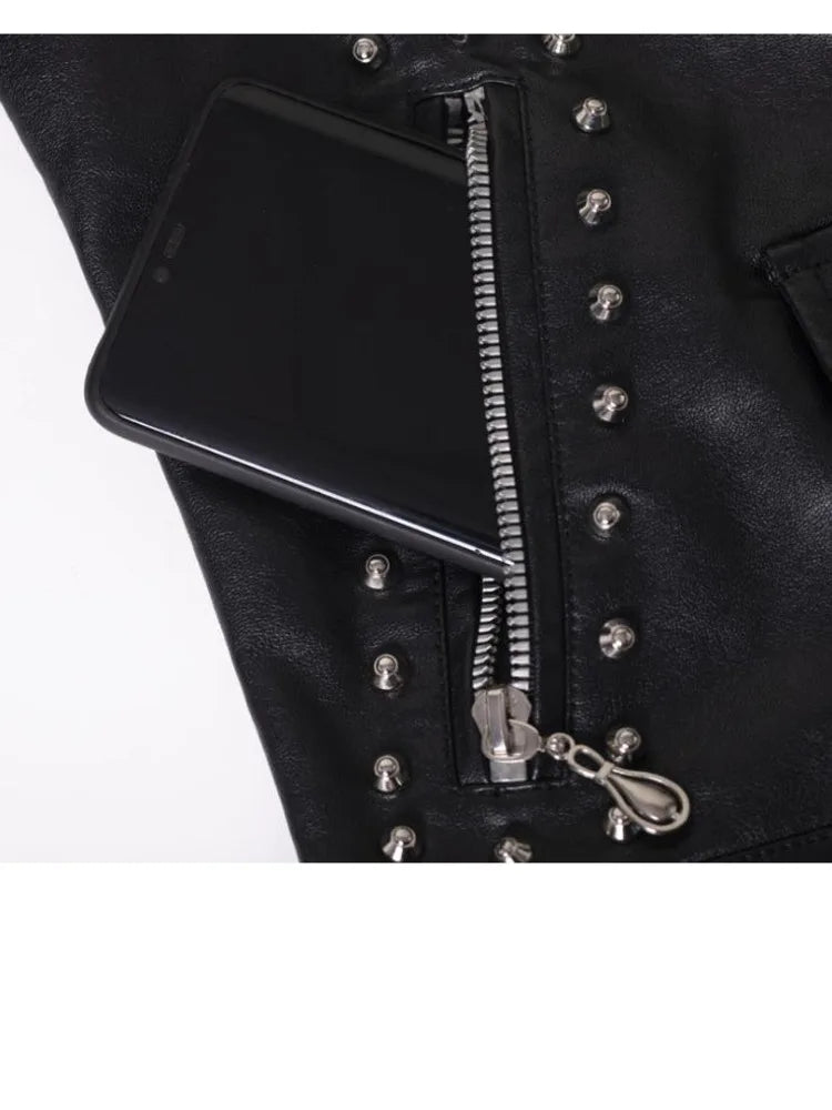Women Patchwork Leather Jackets Flower Embroidery Rivets Short Section Pu Leather Small Jackets Casual Motorcycle Coats