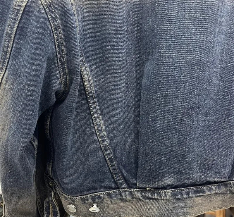 Denim Spliced real fur Coat for Women 2023 Autumn Winter New Thickened Fur Liner Stylish Short Denim Jacket Y4435