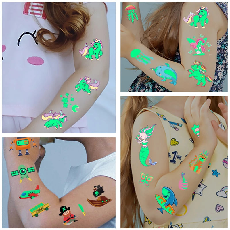 Luminous Tattoo 5 10pcs/Set Temporary Tattoos Mermaid Licorne Children Stickers for Kids Pokemon Tattoo Tattoo for Kids Unicorn