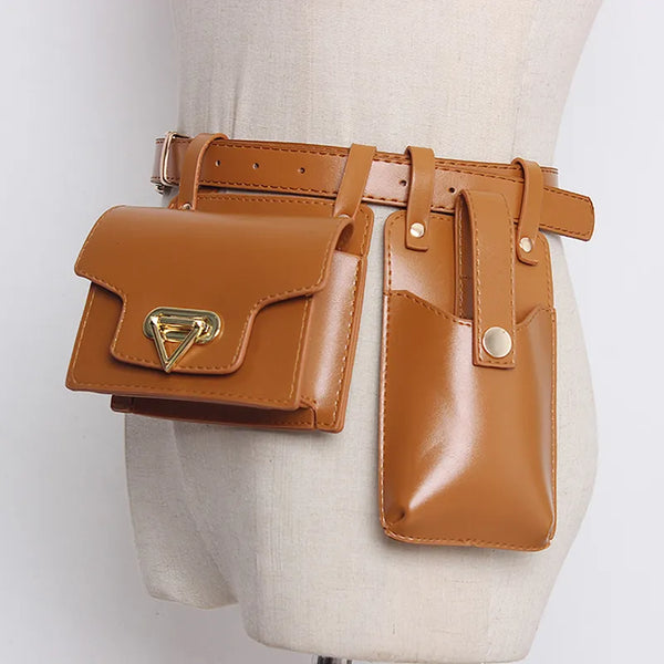 2PCS Woman Waist Bag Leather Crossbody Chest Bags For Female 2020 New Fanny Packs Designer Mini Belt Bag Girl Waist Phone Pouch
