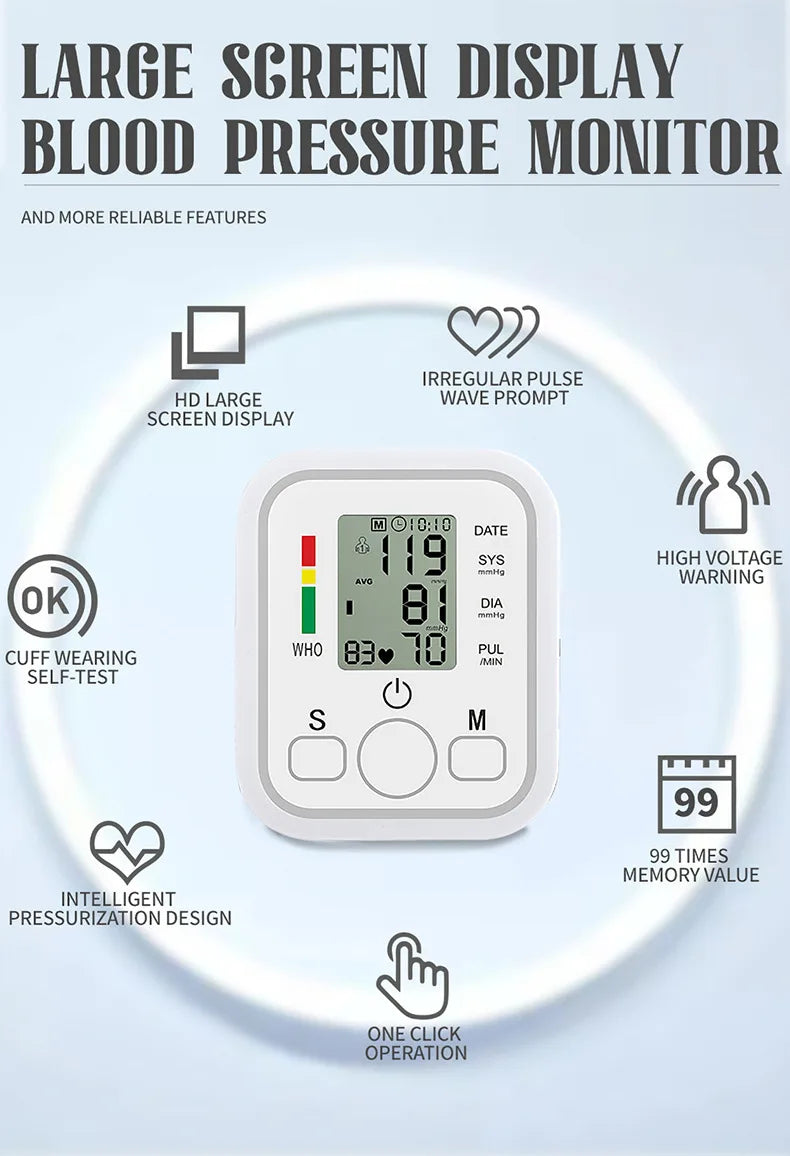 Medical Digital Arm BP Blood Pressure Monitor Automatic Tensiometer Tonometer Sphygmomanometer Heart Rate Pulse Meter Oximeter