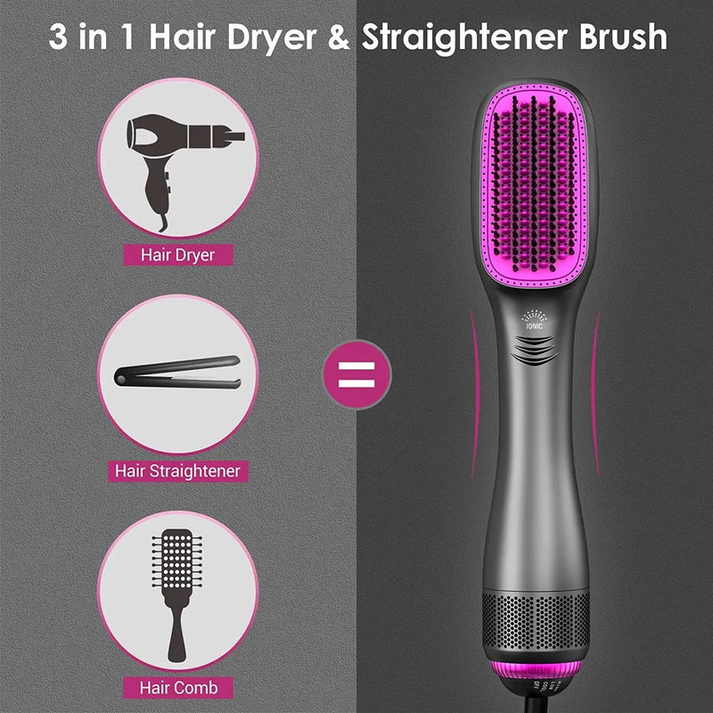 Hair Dryer Brush 3 In 1 Hot-Air Brushes 1200 W Powerful Ceramic Tourmaline Ionic Hair Straightener for All Hair Types electric