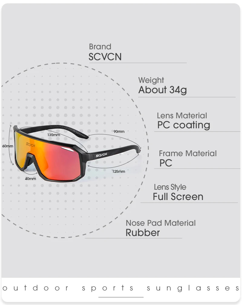 SCVCN Cycling Glasses Bike Sunglasses Men UV400 Eyewear Sports MTB Outdoor Goggles Bicycle Women Sunglasses Multi Color Riding