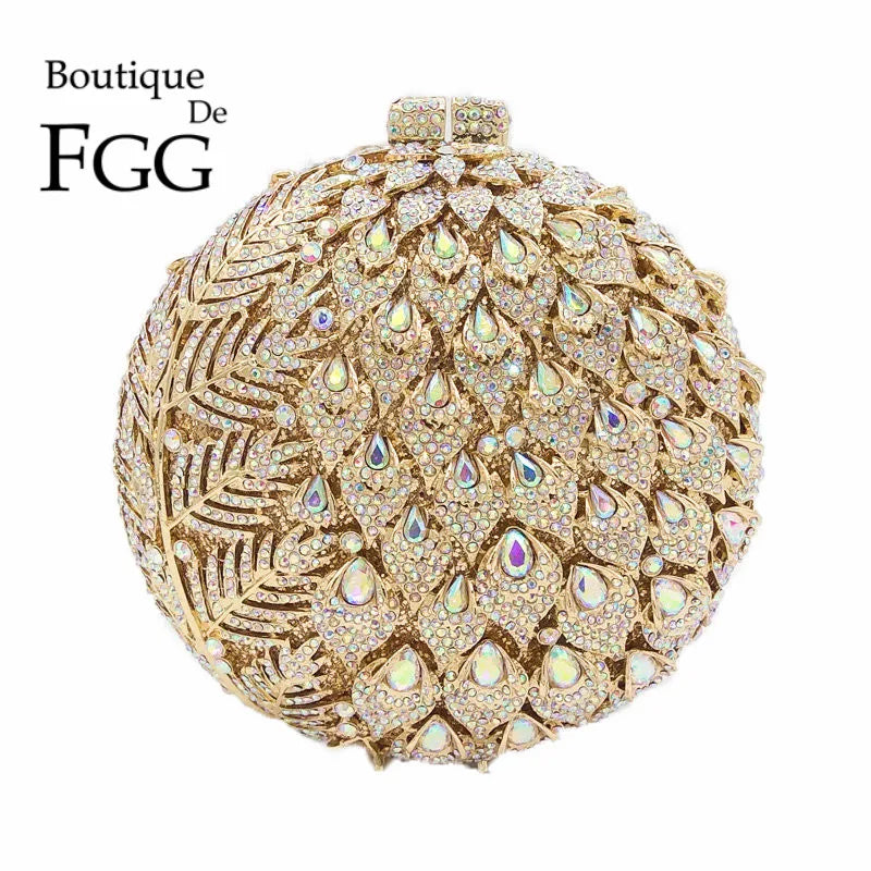 Boutique De FGG Round Ball Flower Women Evening Bags and Clutches Wedding Party Rhinestones Handbags Bridal Formal Purse