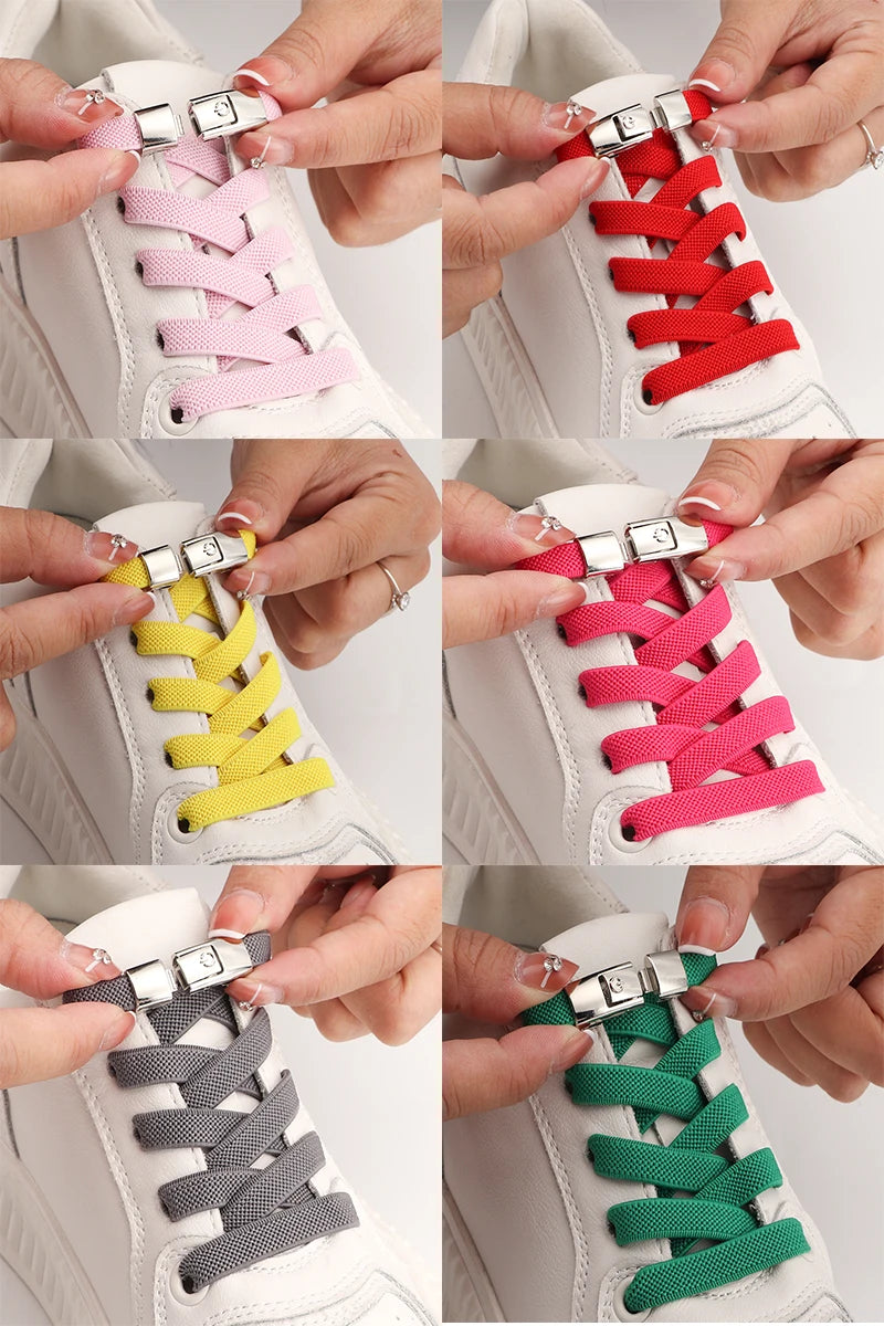 No Tie Shoe laces Press Lock Shoelaces without ties Elastic Laces Sneaker Kids Adult 8MM Widened Flat Shoelace for Shoes