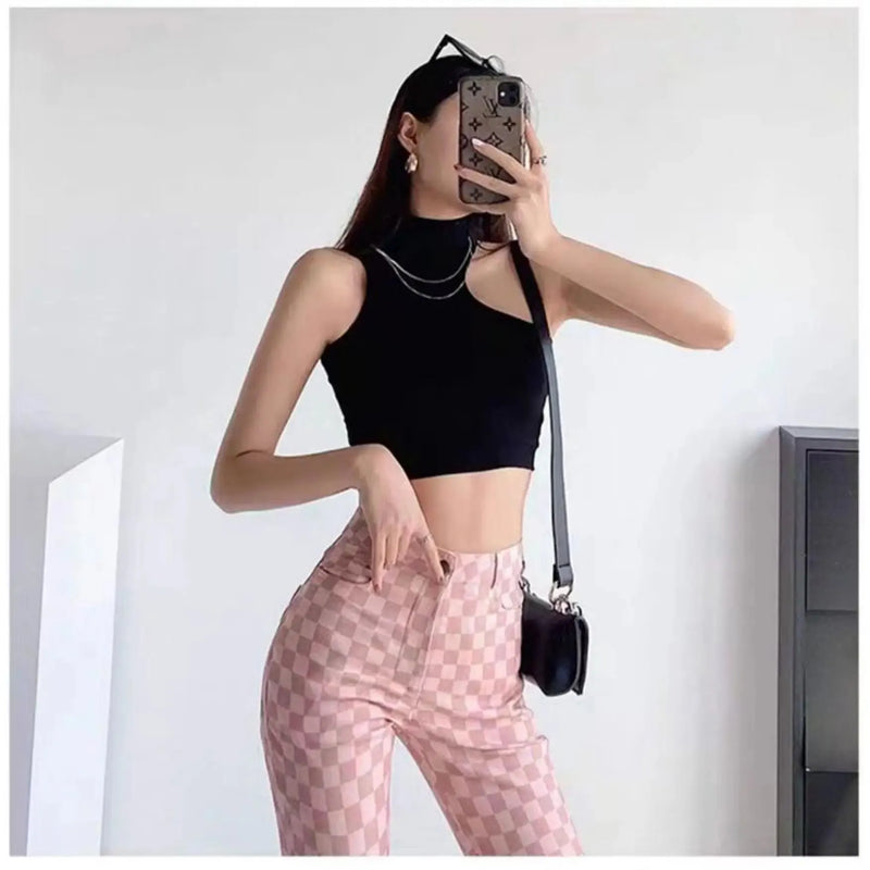 Sexy Women Summer Hollow Crop Tops Halter Sleeveless Tops Slim Fit Summer Casual Solid Color Backless Crop Tube Tops Streetwear