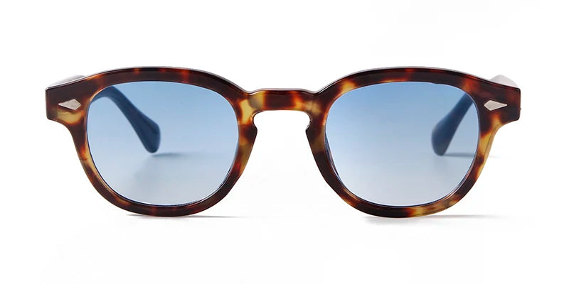 Vintage Tortoise Shell Round Sunglasses Women Men 2024 Brand Design Retro Rivet Yellow Blue Lens Square Sun Glasses Female UV400