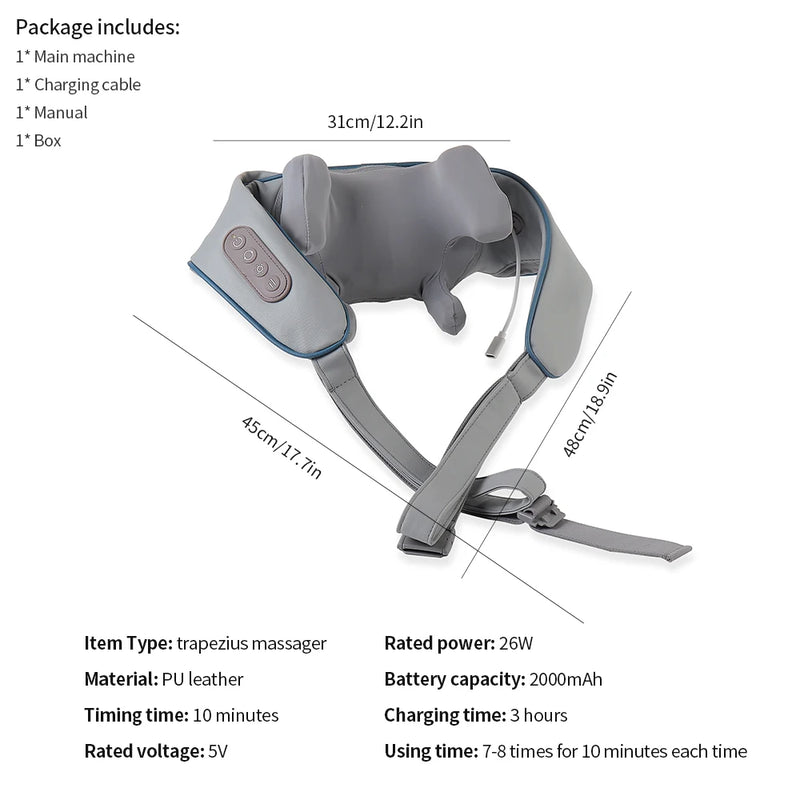 Foreverlily Wireless Neck And Back Massager Neck And Shoulder Kneading Massage Shawl Neck Cervical Relaxing Trapezius Massager