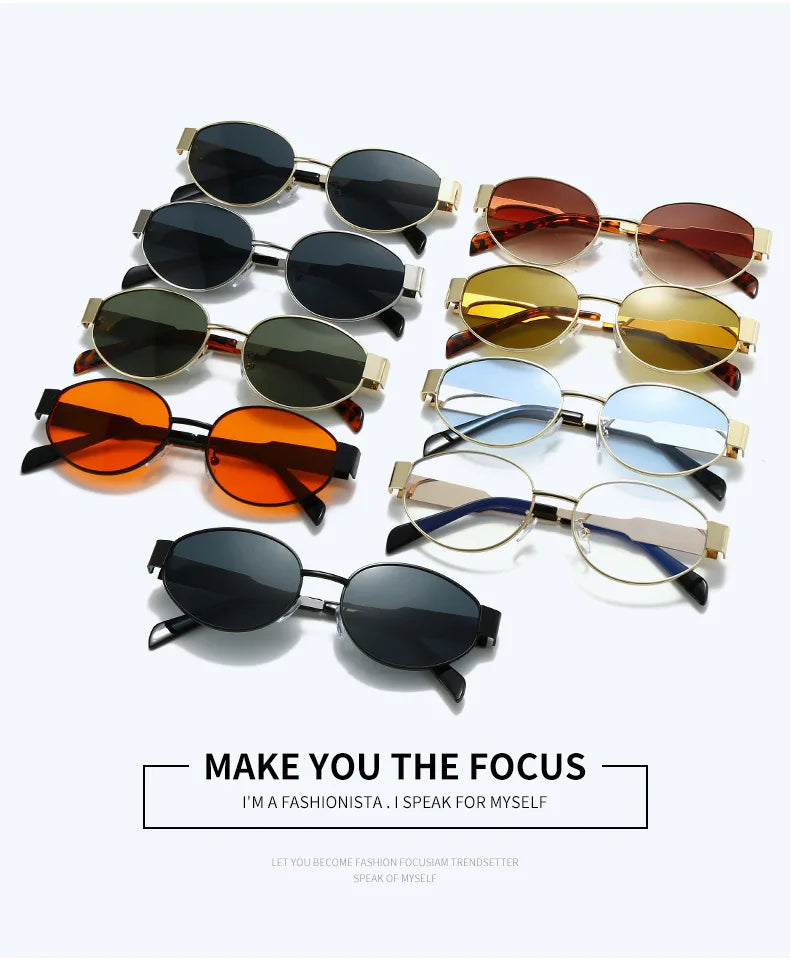 Trendy Oval Sunglasses for Women 2024 Luxury Brand Designer Metal Frame Sun Glasses Ladies Classic Vintage Round Shades Unisex