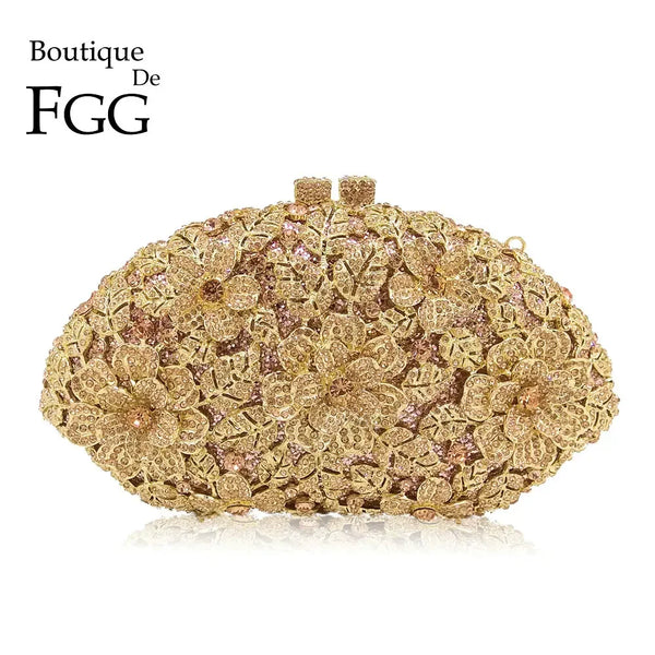 Boutique De FGG (in stock) Dazzling Flower Crystal Clutch Evening Purse Bag Women Formal Dinner Handbag Wedding Bridal Purse