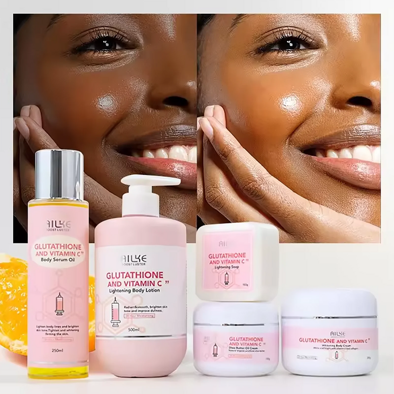 AILKE Whitening Remove Black Spots Facial Skin Care Lotion Moisturizing Cream Body Glutathion Vitamin C Black Skin Face New Set