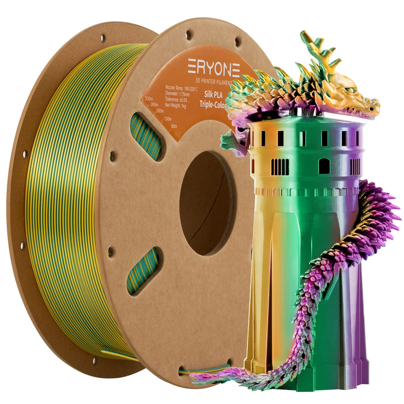 ERYONE Tri- Color Series Co-extrusion Silk PLA 1KG 1.75mm Diameter Excellent Quality Perfect Spool For 3D Printer FDM Printing