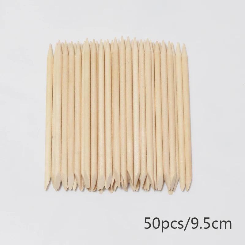 Lurayee Nail Cuticle Pusher Orange Wood Sticks Nail Manicures Remover Wooden Design Nail Gel Polish Drawing Stick for Nail Art