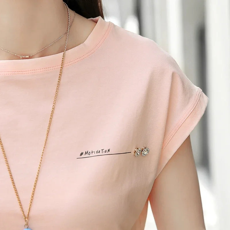 2024 New Summer Fashion Blouses Tops Ladies Solid Short Sleeve Blouse Pink Camisetas Feminina Tops Letter Womens Clothing 2299