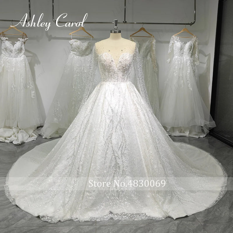 Ashley Carol Luxury Wedding Dresses For Women 2024 Bride Long Sleeve Princess Sparkling Beaded Bridal Dress Vestidos De Novia