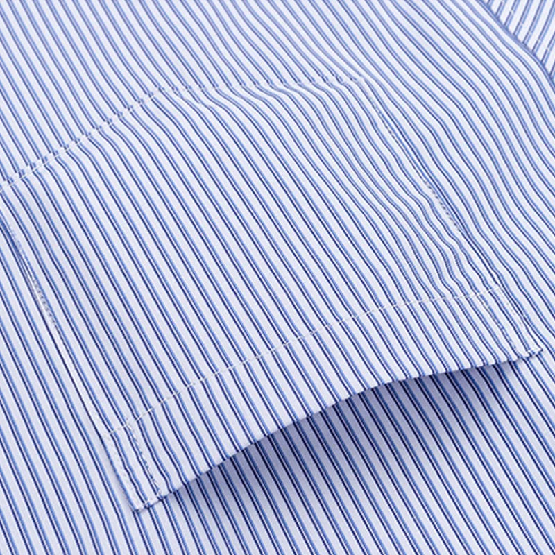Cotton Men's Classic Long Sleeve Striped Basic Dress Shirts Single Patch Pocket Formal Business Standard-fit Office Social Shirt