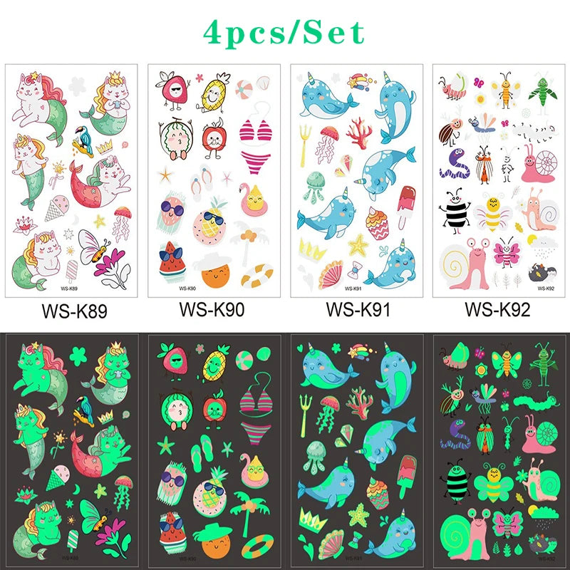 Luminous Tattoo 5 10pcs/Set Temporary Tattoos Mermaid Licorne Children Stickers for Kids Pokemon Tattoo Tattoo for Kids Unicorn
