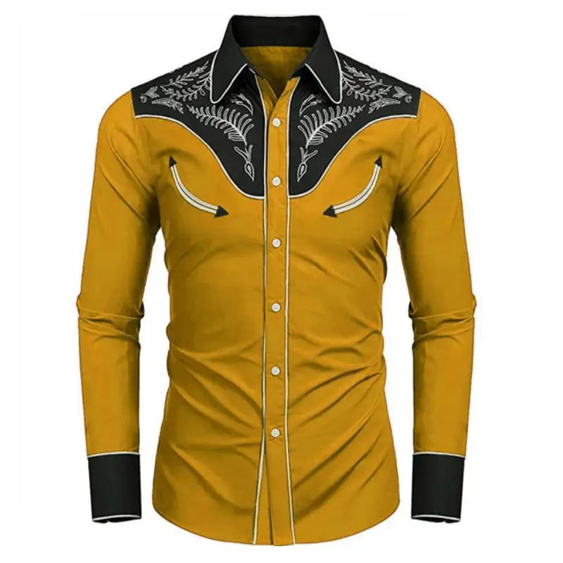 Western Tribal Ethnic Lapel Men's Casual Sports Outdoor Street Long Sleeve Button Top Shirt Suit Lapel Clothing Casual Comfort