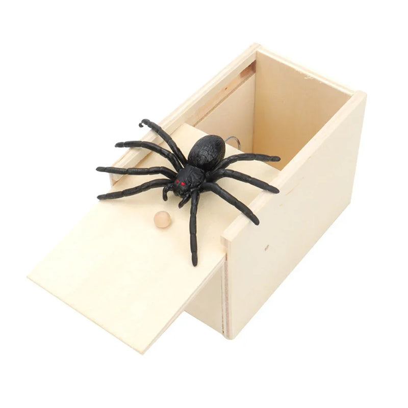 Simulation Spider With Wooden Box Kids Favors Tricky Prank Joke Toy Haunted House Horror Props Halloween Party Decor Supplies