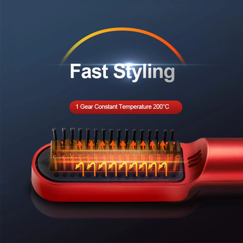 Wireless Hair Straightener Brush Electric Hair Brushes Hot Comb Straightener For Hair Beard Flat Iron Ceramic Heating HairCurler