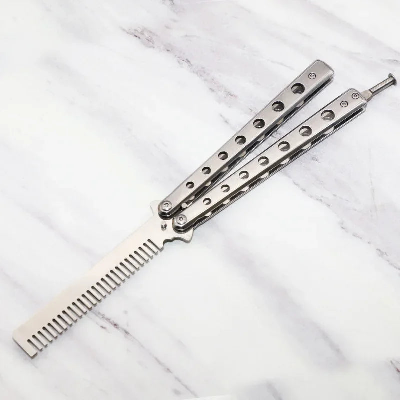 1pcs Stainless Steel Foldable Automatic Combs Knife Brushes Hair Trimmer Comb Brush Accessories butterfly Mens Pocket Knife Comb